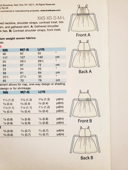 KWIK SEW Sewing Pattern K4038, Girls, Dress, Lined Bodice, Squared Neckline, Gathered Skirt, Size 3-10