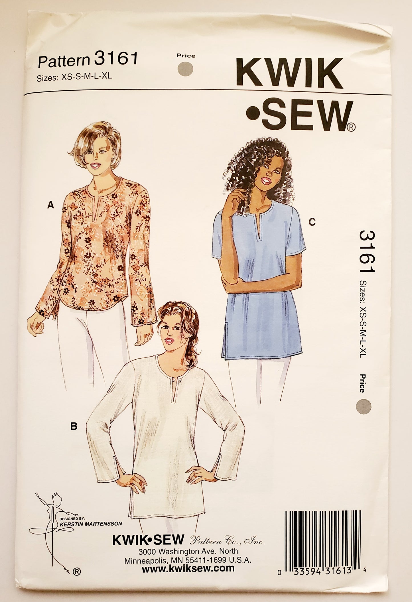 KWIK SEW Sewing Pattern 3161, Top, Pullover, Tunics, Hemline Slits, Size XS-XL