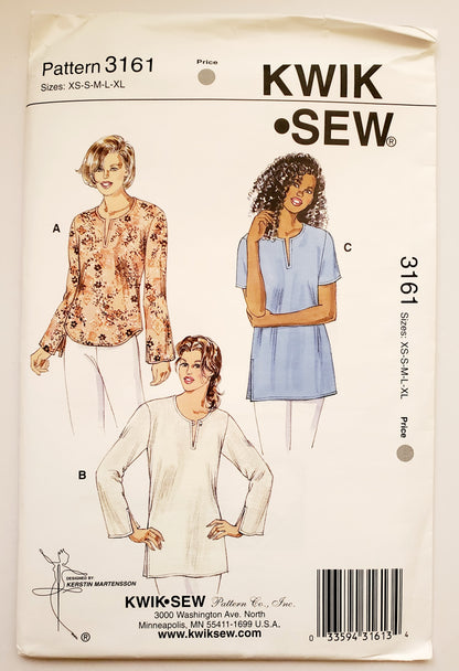 KWIK SEW Sewing Pattern 3161, Top, Pullover, Tunics, Hemline Slits, Size XS-XL