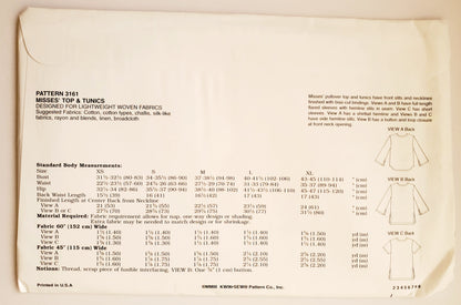 KWIK SEW Sewing Pattern 3161, Top, Pullover, Tunics, Hemline Slits, Size XS-XL