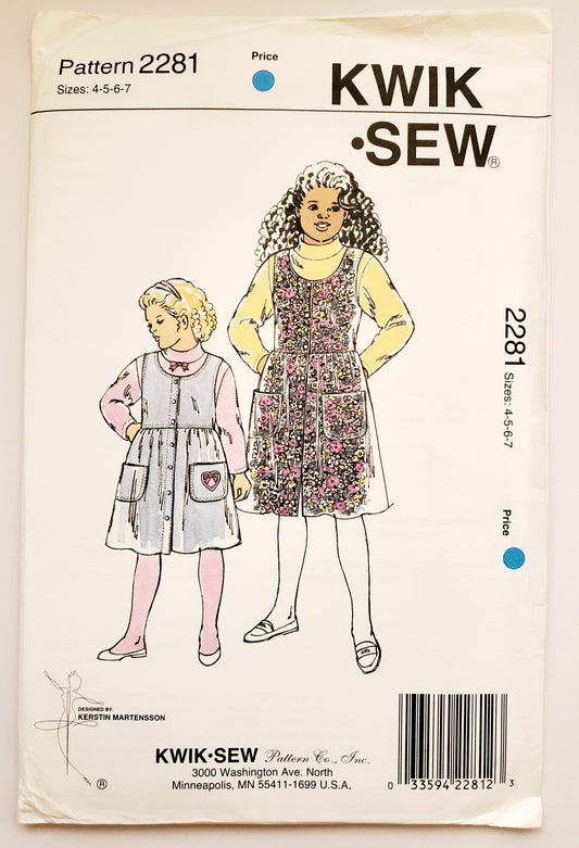 KWIK SEW 90's Sewing Pattern 2281, Girls, Jumpers, Shirts, Mock Turtleneck, Size 4-7