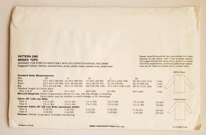 KWIK SEW Sewing Pattern 3360, Tops, Close-Fitting, Twisted Front, Lapped Front, Stretch Lace, Contrast Fabric, Size XS-XL