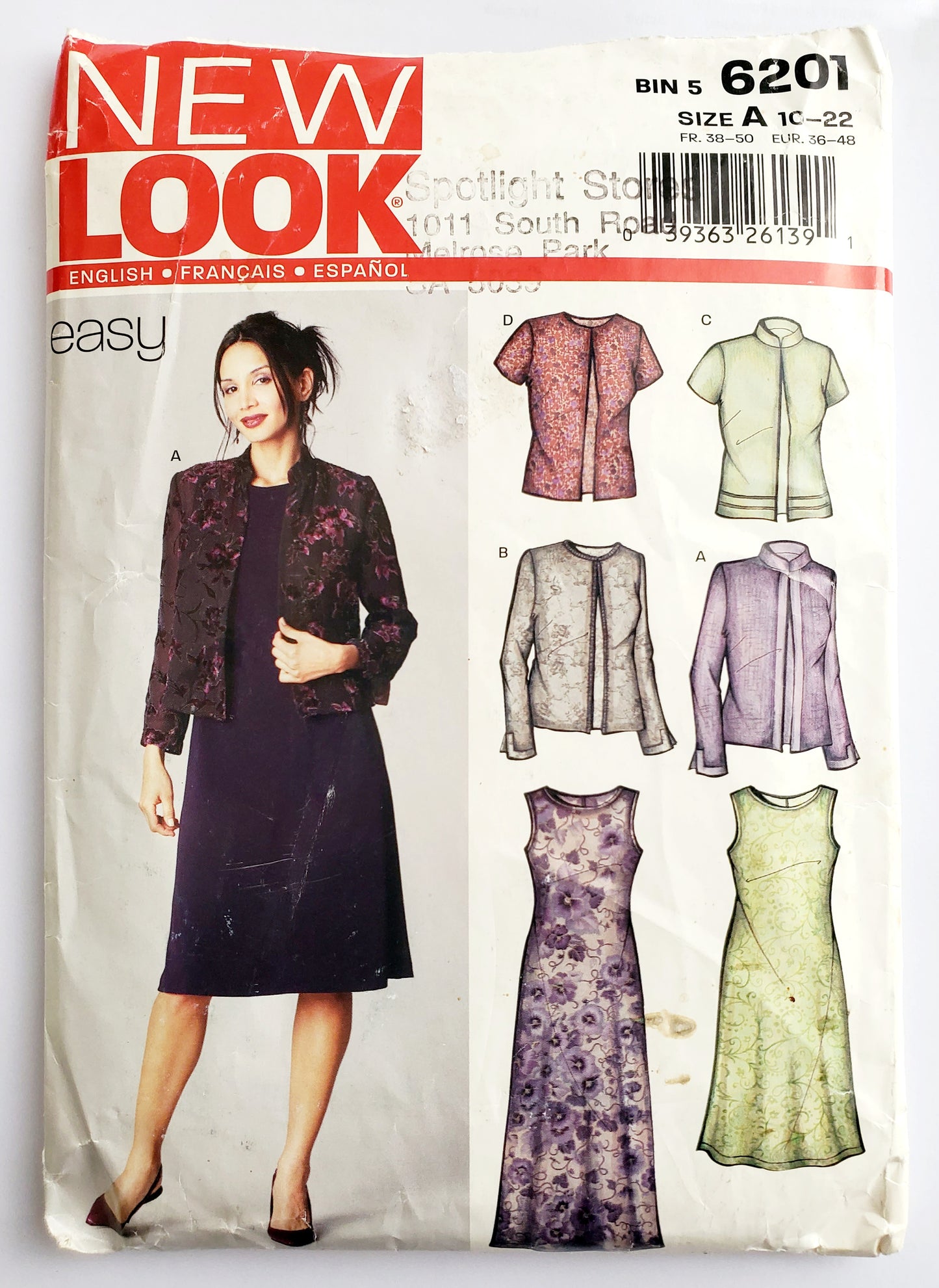 NEW LOOK Sewing Pattern 6201 Women's Jacket with Stand-Up Collar & Dress Variations Size 10-22