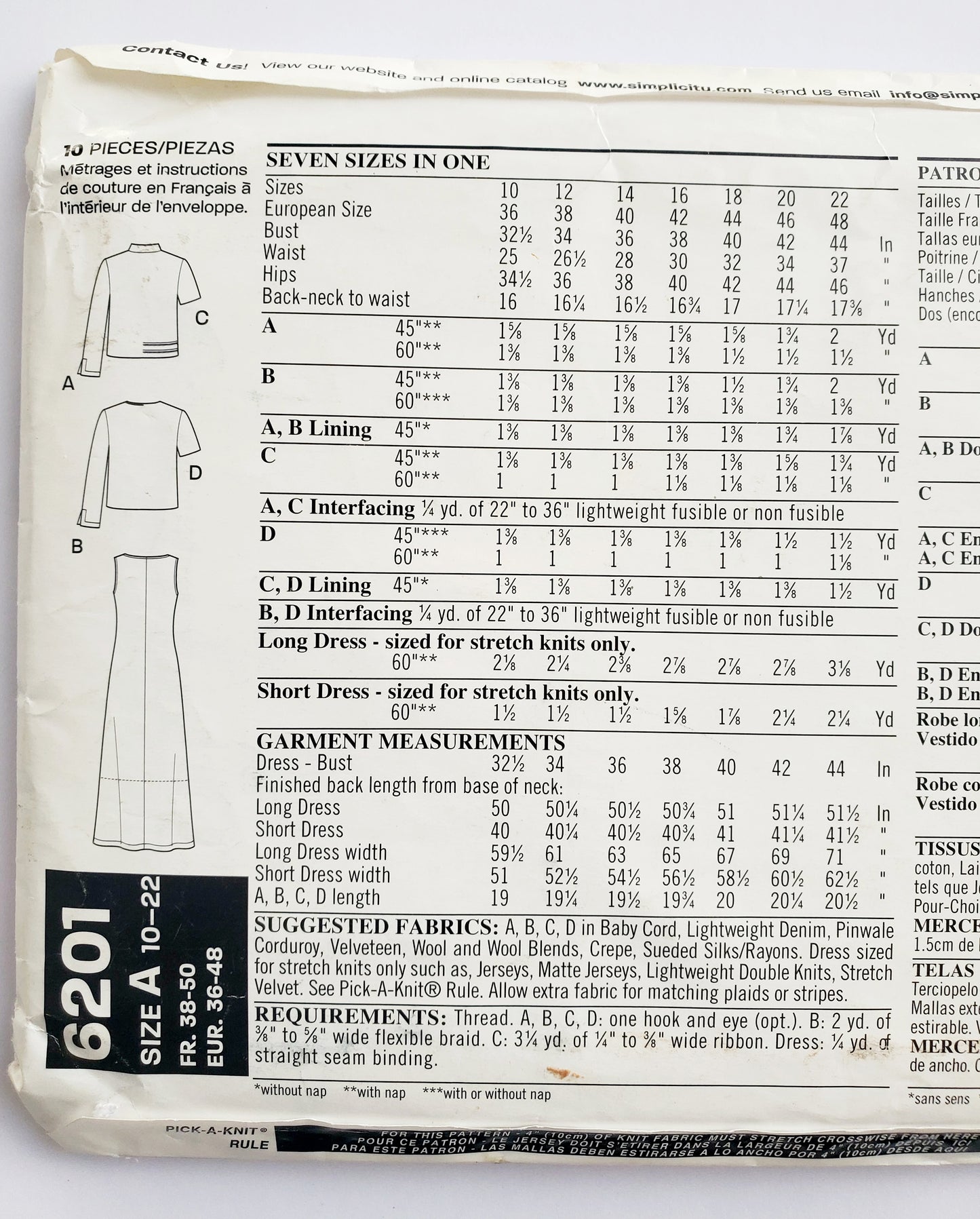 NEW LOOK Sewing Pattern 6201 Women's Jacket with Stand-Up Collar & Dress Variations Size 10-22