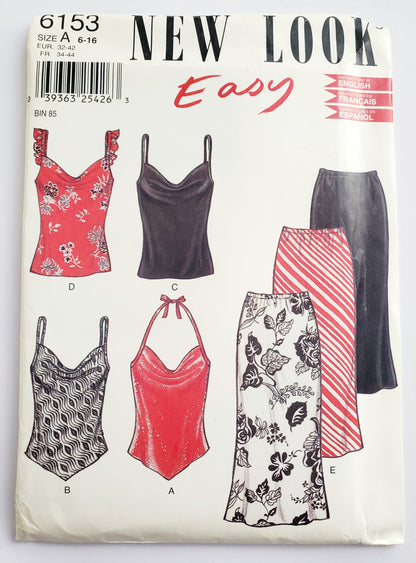NEW LOOK Sewing Pattern 6153 Singlet Tops, Halter Neck Top, Skirts Size 6-16