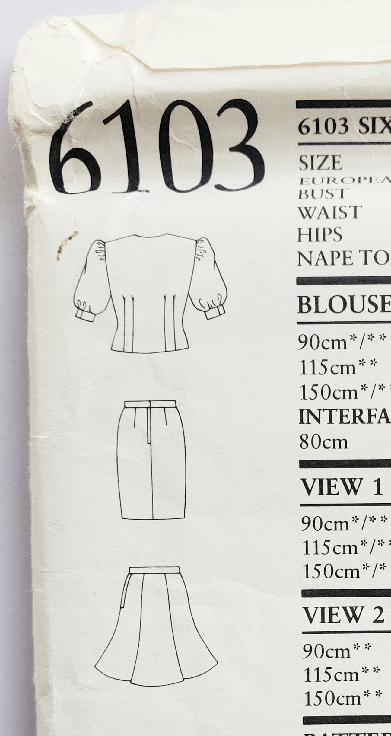 NEW LOOK Sewing Pattern 6103 Buttoned Blouse with Puff Sleeves, Straight Short Skirt, Flared Short Skirt Size 8-18