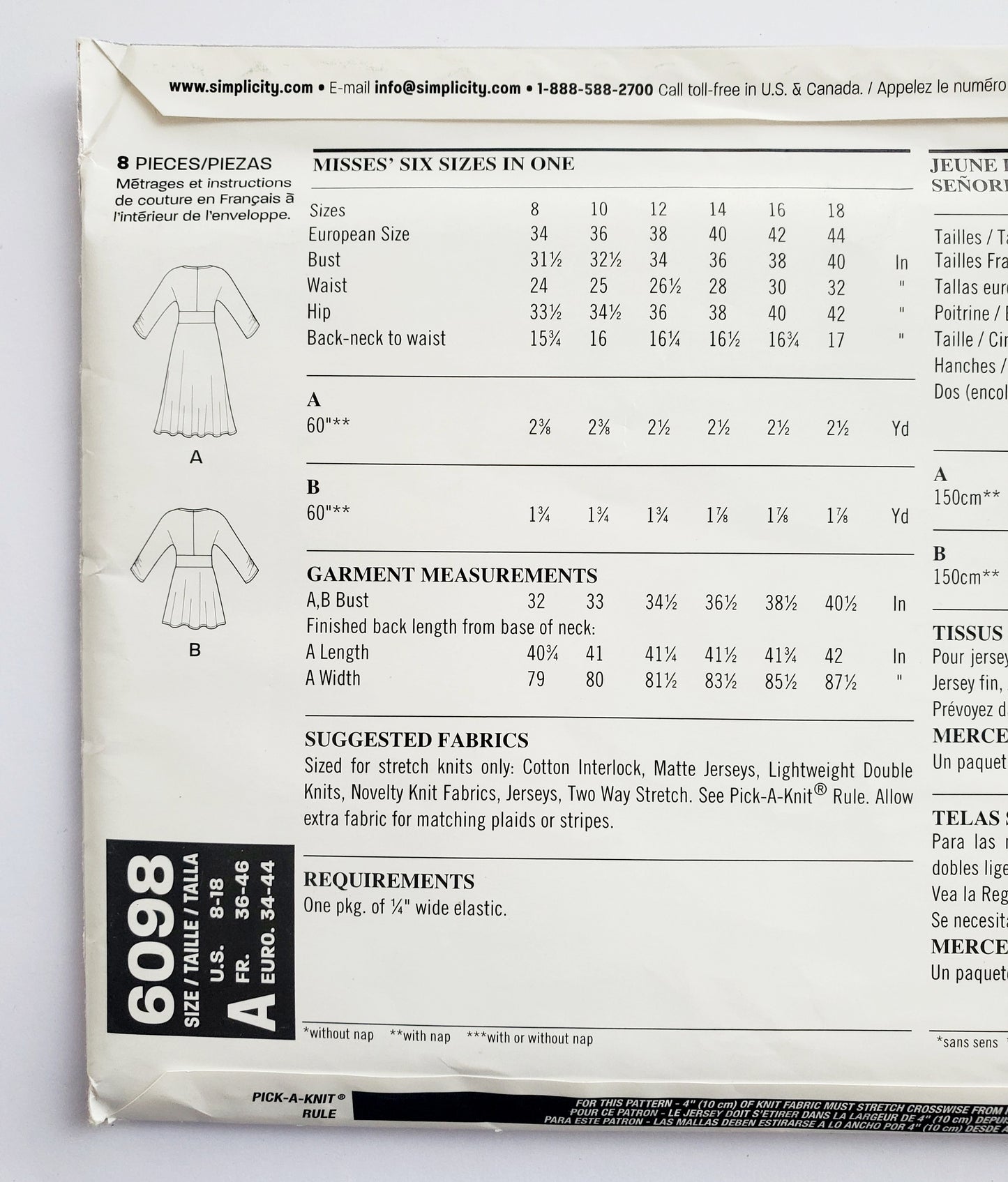 NEW LOOK Sewing Pattern 6098 Dress with Contoured Inset Waistband or Top Size 8-18