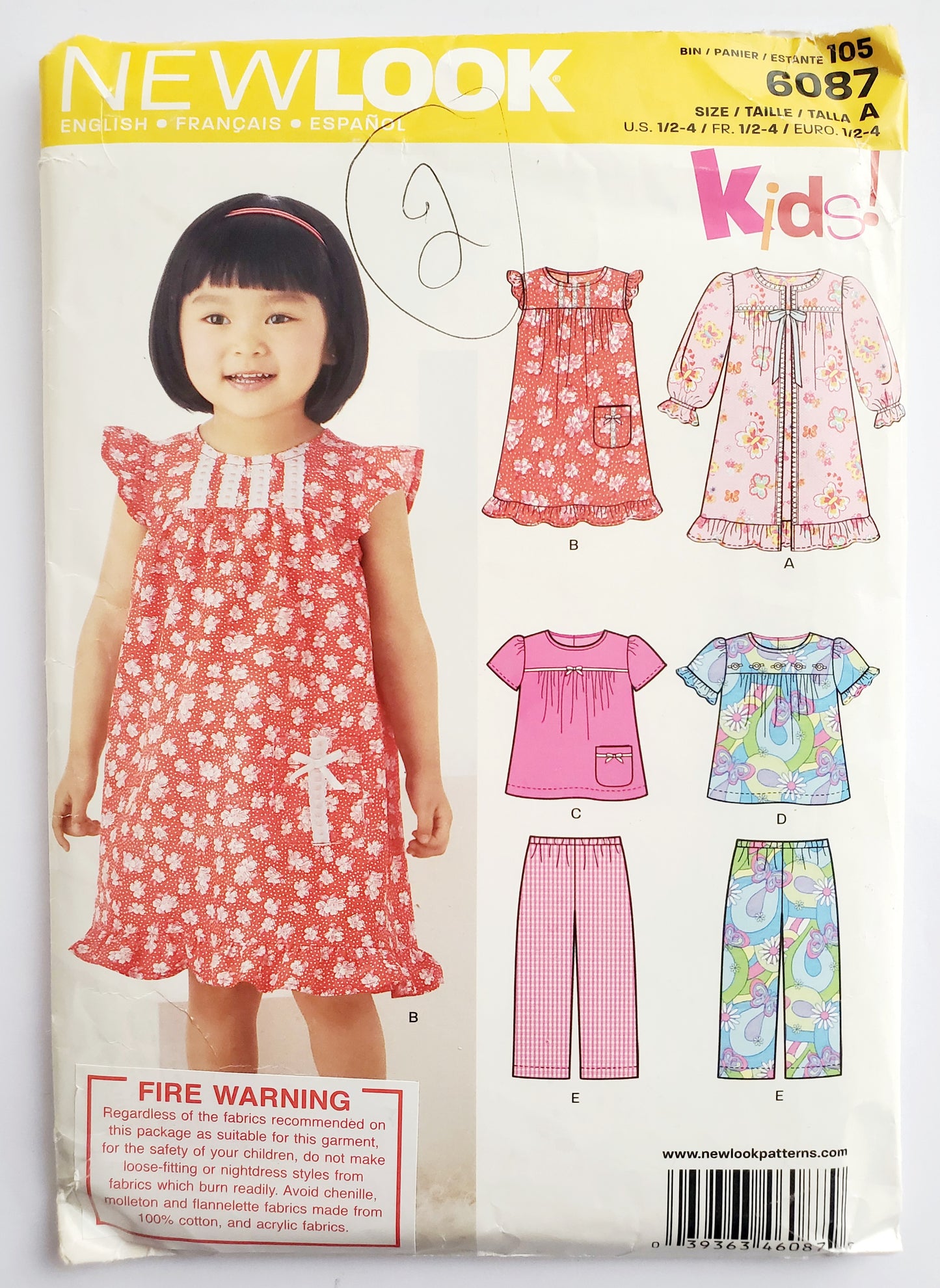 NEW LOOK Sewing Pattern 6087 Girls Kids Toddlers Dress, Top & Pants Size 1/2-4