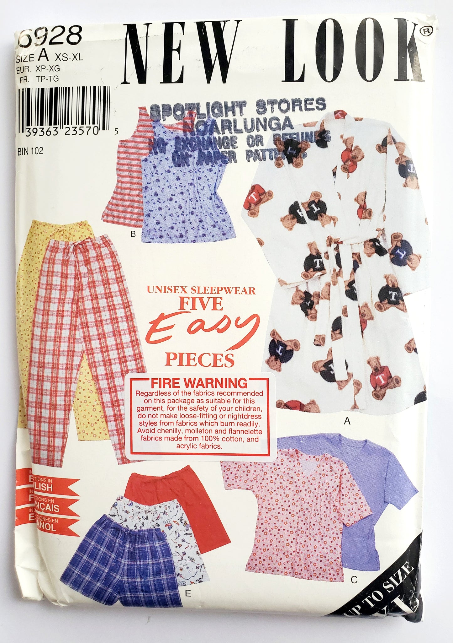 NEW LOOK Sewing Pattern 6928 Unisex Sleepwear, Robe, Pajama Sets Size XS-XL