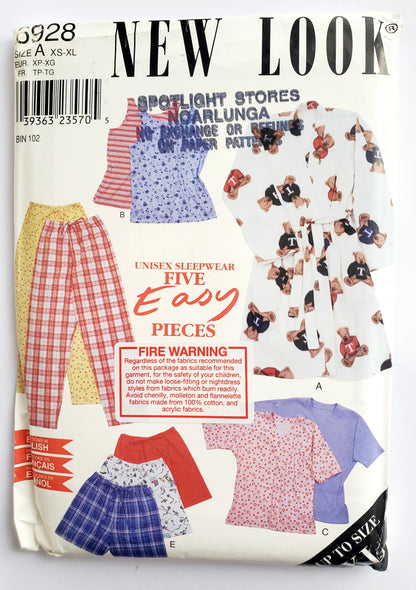 NEW LOOK Sewing Pattern 6928 Unisex Sleepwear, Robe, Pajama Sets Size XS-XL