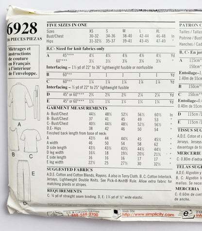 NEW LOOK Sewing Pattern 6928 Unisex Sleepwear, Robe, Pajama Sets Size XS-XL