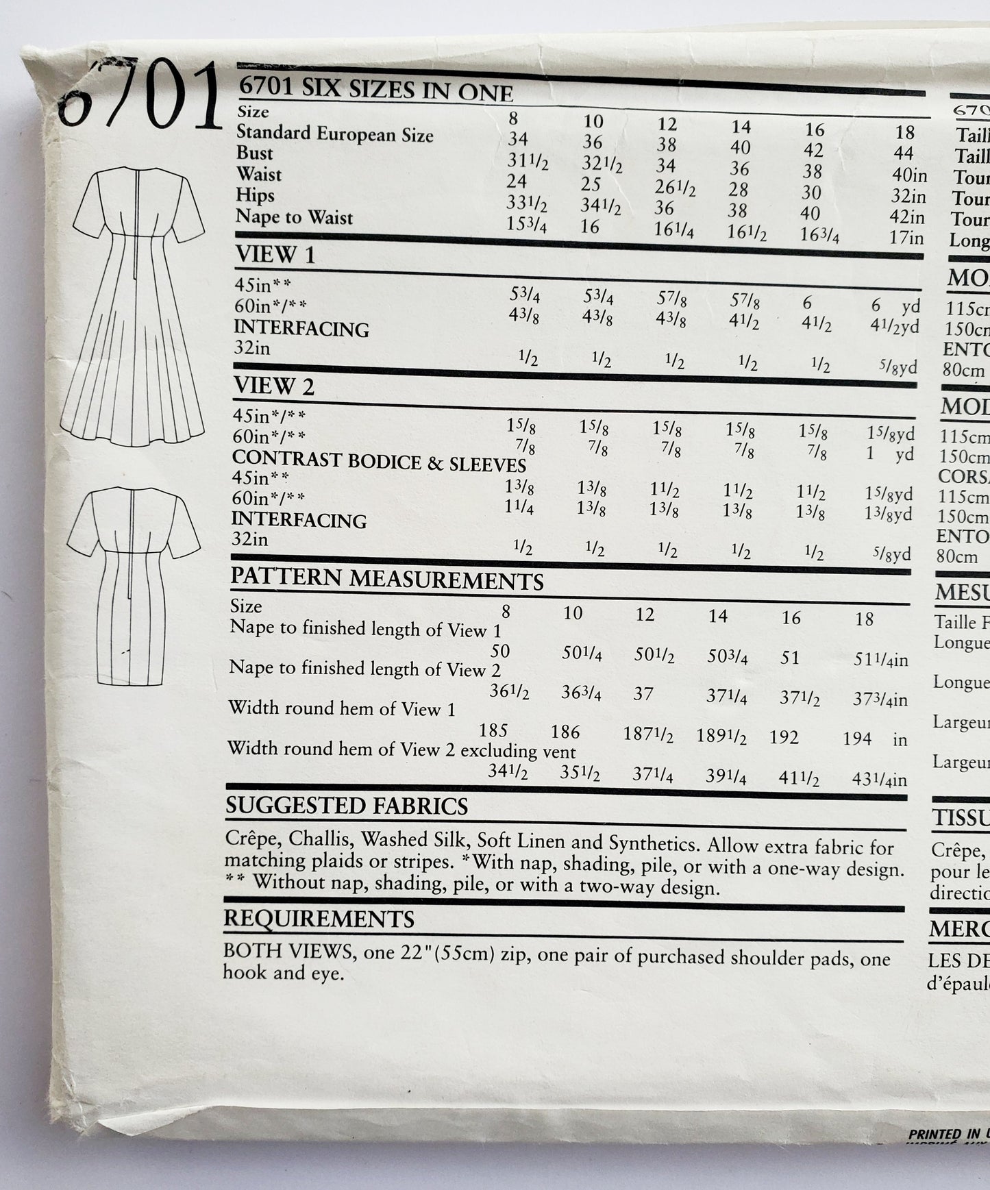 NEW LOOK Sewing Pattern 6701 Dress with Raised Waistline, Cross-Over Fabric on Chest.  Size 8-18