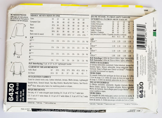 NEW LOOK Sewing Pattern 6430 Top Variations with Cross Over Fabric, Side Drawstrings & Ruched Style. Size 10-22