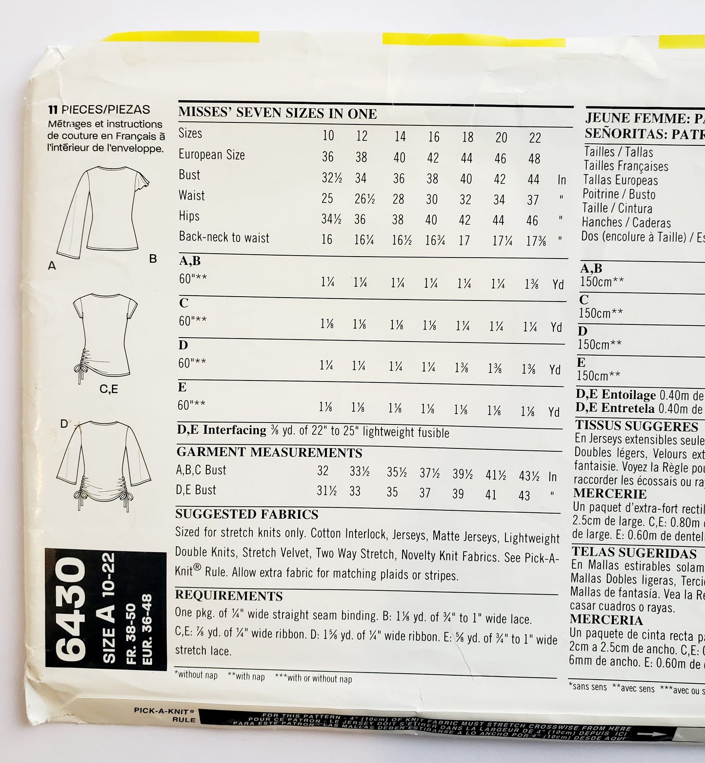 NEW LOOK Sewing Pattern 6430 Top Variations with Cross Over Fabric, Side Drawstrings & Ruched Style. Size 10-22