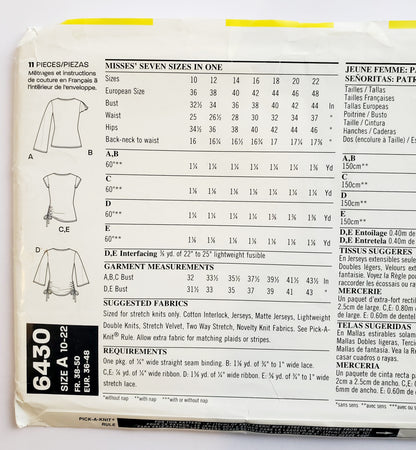 NEW LOOK Sewing Pattern 6430 Top Variations with Cross Over Fabric, Side Drawstrings & Ruched Style. Size 10-22