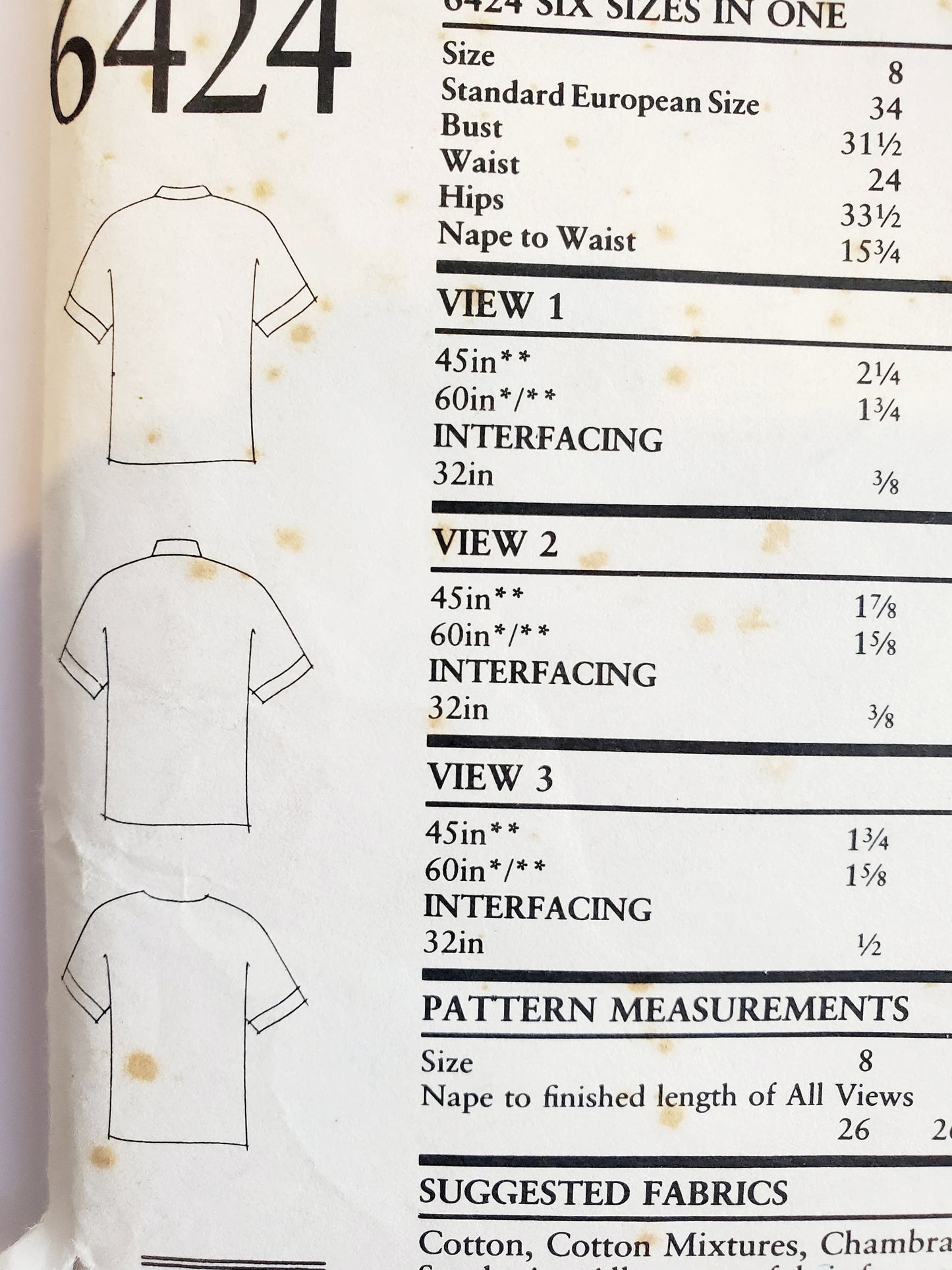 NEW LOOK Sewing Pattern 6424 Shirts or Blouse with Hidden Button Panel. Size 8-18