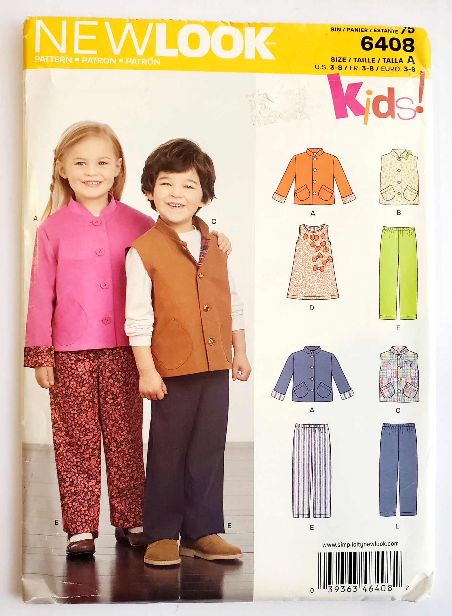 NEW LOOK Sewing Pattern 6408 Kids Boys & Girls Pants, Jacket, Dress Set. Size 3-8