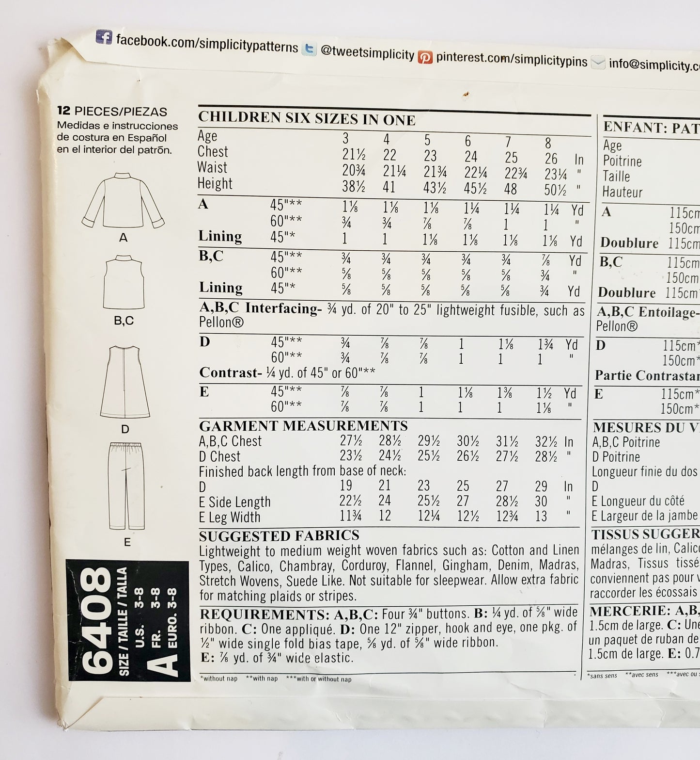 NEW LOOK Sewing Pattern 6408 Kids Boys & Girls Pants, Jacket, Dress Set. Size 3-8