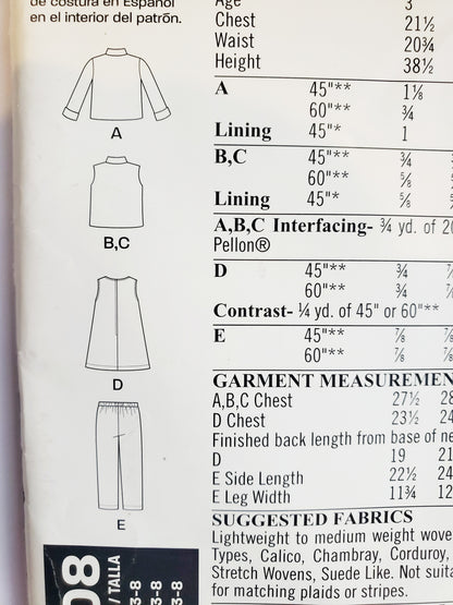 NEW LOOK Sewing Pattern 6408 Kids Boys & Girls Pants, Jacket, Dress Set. Size 3-8