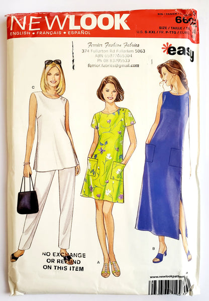 NEW LOOK Sewing Pattern 6602 Maxi Dress, Short Dress, Tunic or Top, Pants..  Size 10-28