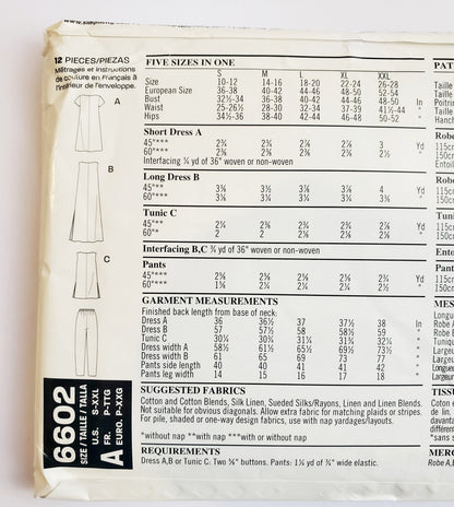 NEW LOOK Sewing Pattern 6602 Maxi Dress, Short Dress, Tunic or Top, Pants..  Size 10-28