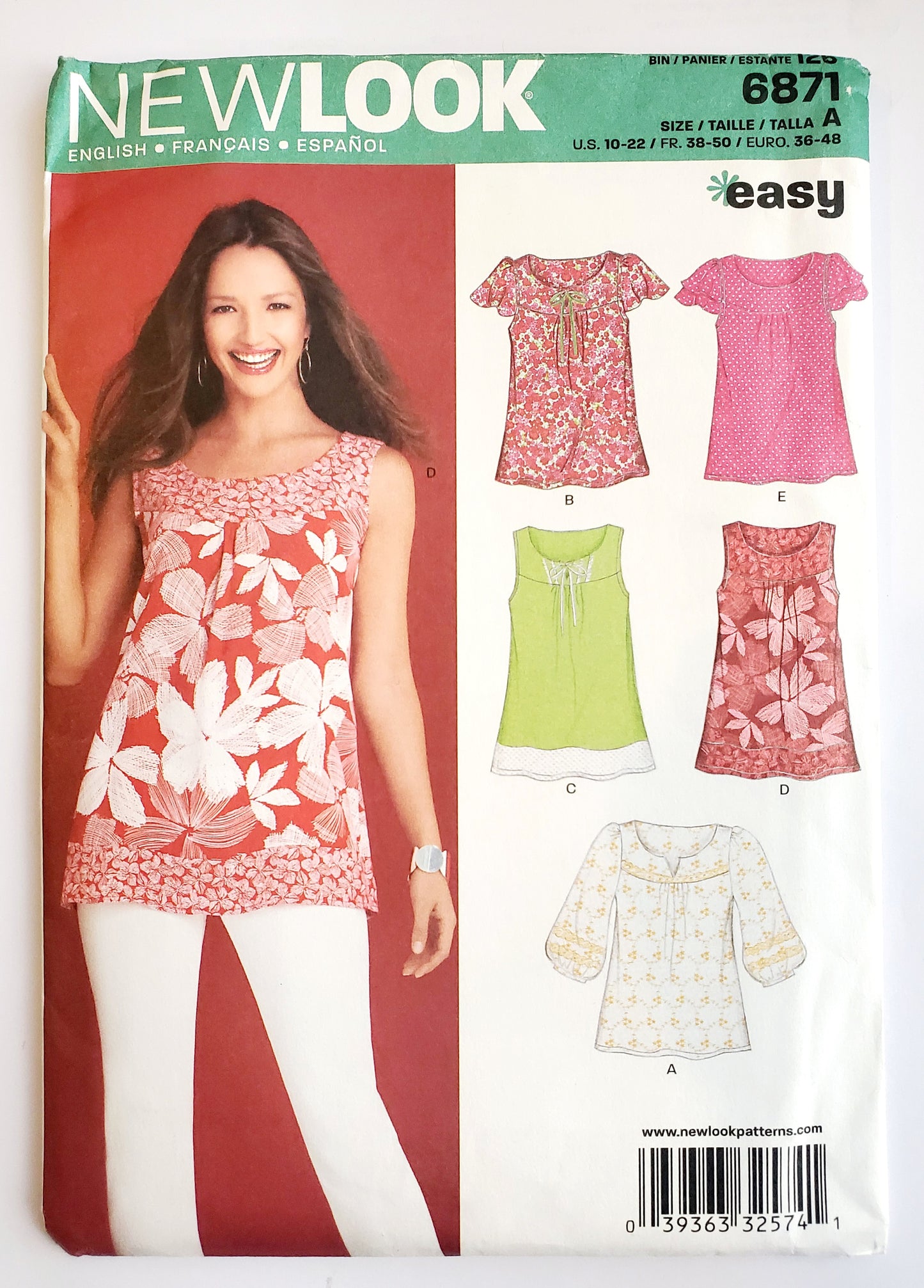 NEW LOOK Sewing Pattern 6871 Top Variations with Bodice Yoke. Long, Loose Fit. Size 10-22