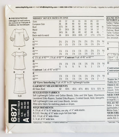 NEW LOOK Sewing Pattern 6871 Top Variations with Bodice Yoke. Long, Loose Fit. Size 10-22