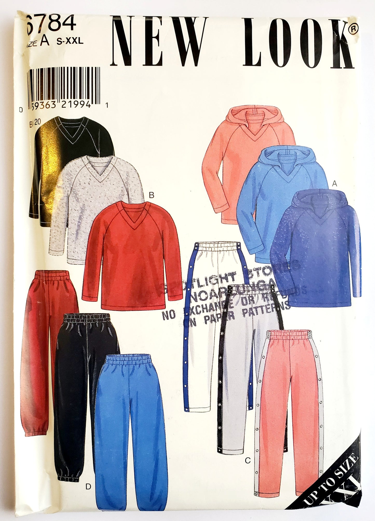 NEW LOOK Sewing Pattern 6784 Unisex Womans Men's Sweater, Jumper, Hoodie, Top, Pants with Side Decorative Snap Fastenerss Size S-XXL