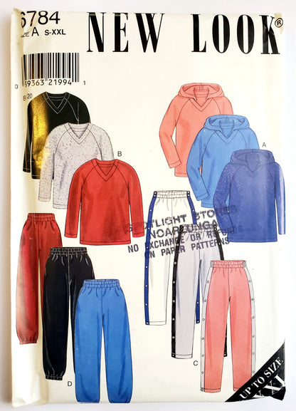 NEW LOOK Sewing Pattern 6784 Unisex Womans Men's Sweater, Jumper, Hoodie, Top, Pants with Side Decorative Snap Fastenerss Size S-XXL