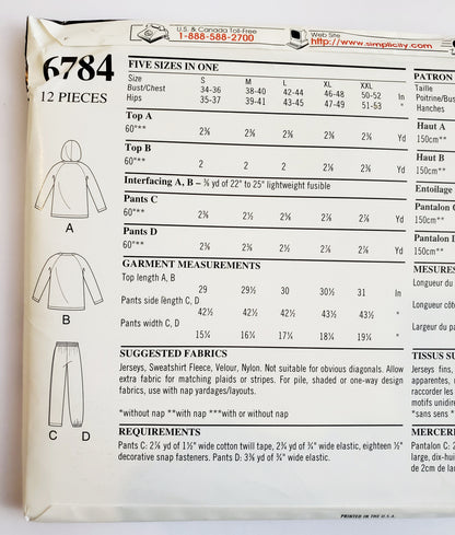NEW LOOK Sewing Pattern 6784 Unisex Womans Men's Sweater, Jumper, Hoodie, Top, Pants with Side Decorative Snap Fastenerss Size S-XXL (Copy)