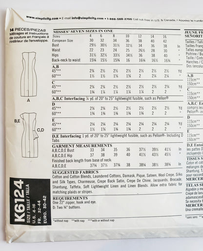 NEW LOOK Sewing Pattern K6124 Sleeveless Peplum Pencil Dress. Size 4-16