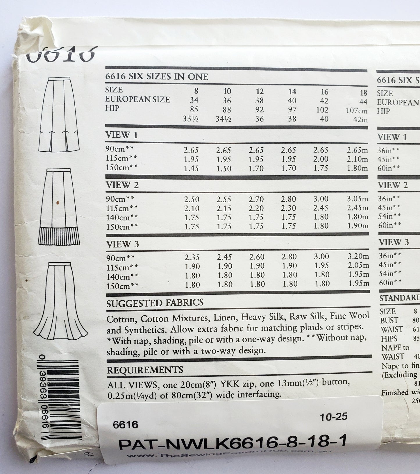 NEW LOOK Sewing Pattern 6616 Skirts with Variations, Lower Pleats. Size 8-18