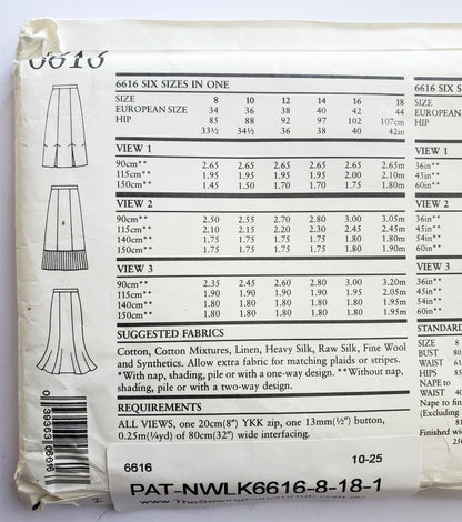 NEW LOOK Sewing Pattern 6616 Skirts with Variations, Lower Pleats. Size 8-18