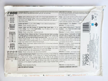 SIMPLICITY Sewing Pattern 7986 Home Decorating, Festoon, Jabot, Cafe Curtains, Valance