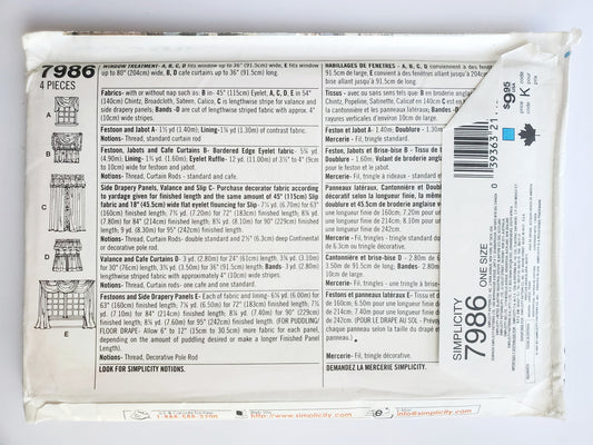 SIMPLICITY Sewing Pattern 7986 Home Decorating, Festoon, Jabot, Cafe Curtains, Valance