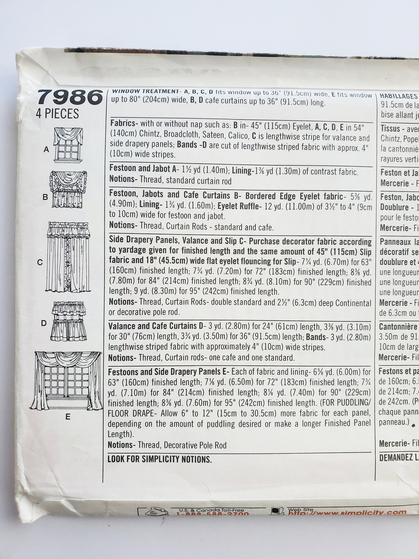 SIMPLICITY Sewing Pattern 7986 Home Decorating, Festoon, Jabot, Cafe Curtains, Valance