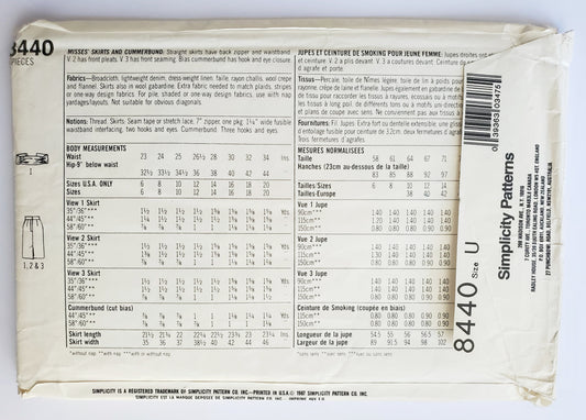 SIMPLICITY Sewing Pattern 8440, Skirt, Cummerbund, Size 16-20