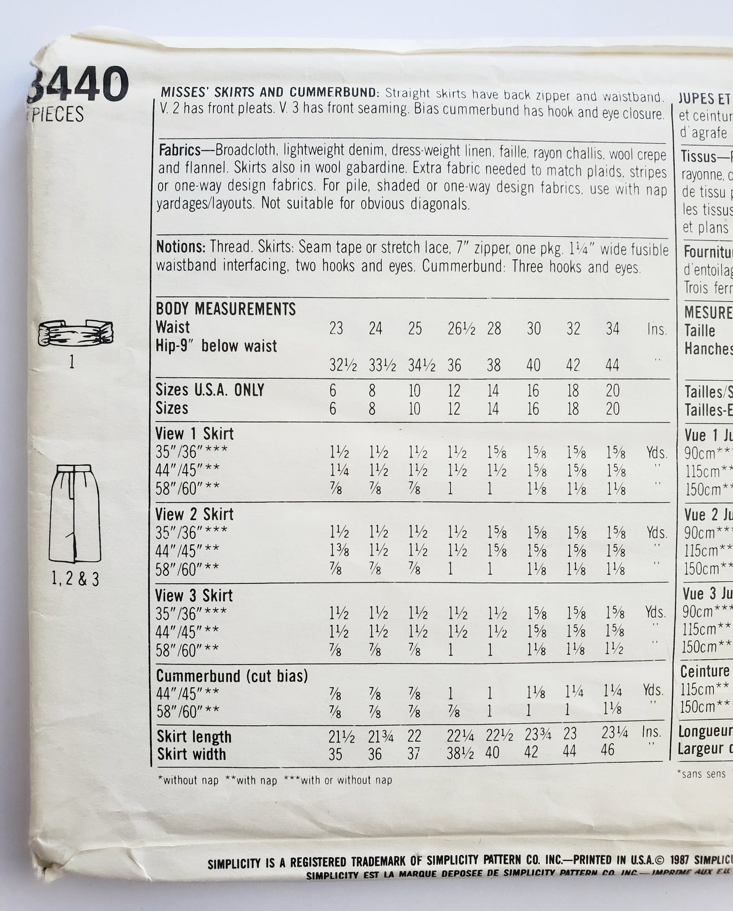 SIMPLICITY Sewing Pattern 8440, Skirt, Cummerbund, Size 16-20