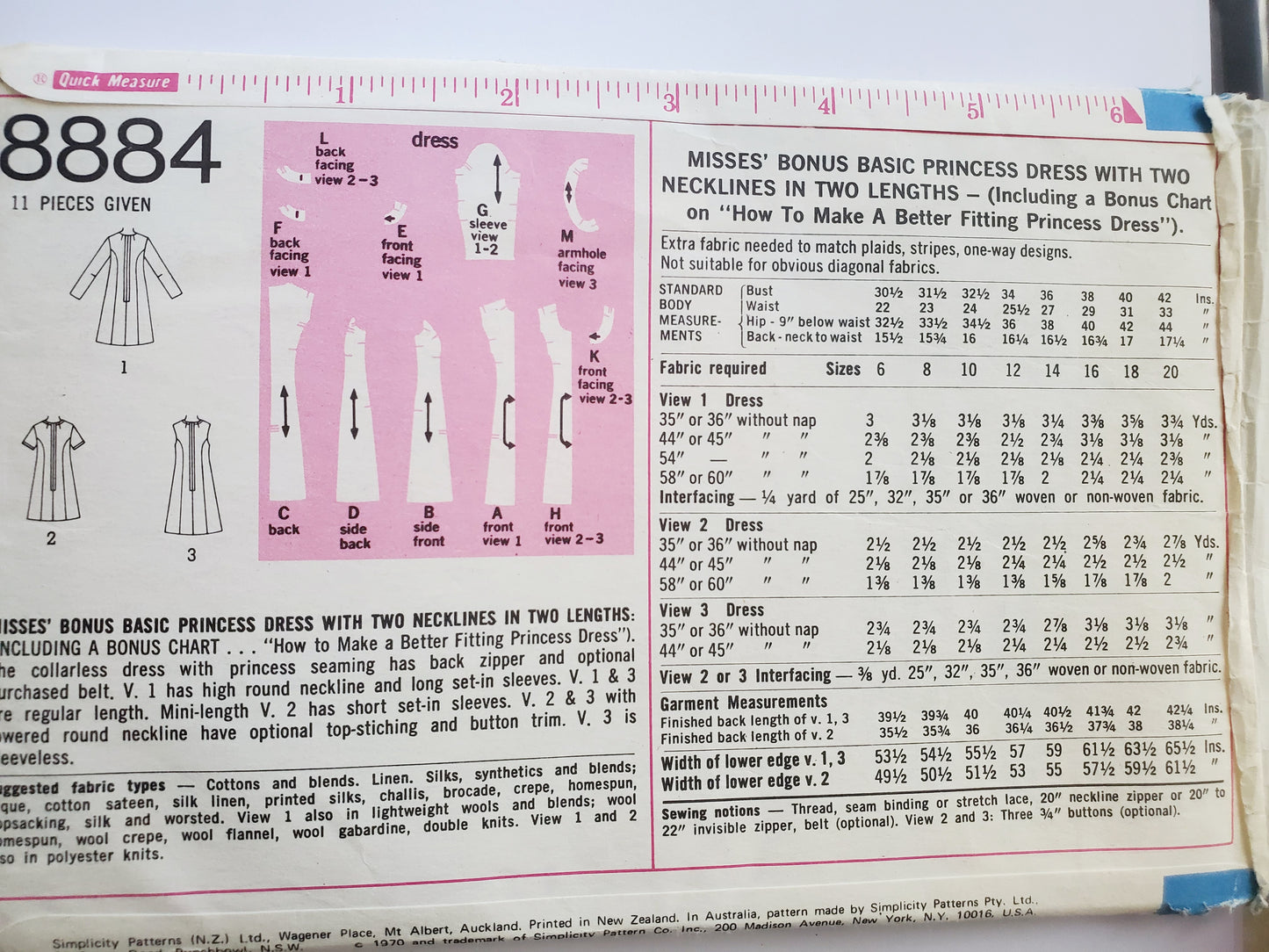 SIMPLICITY Sewing Pattern 8884, Princess Dress, Necklines, Two Lengths, Basic Dress, Size 10