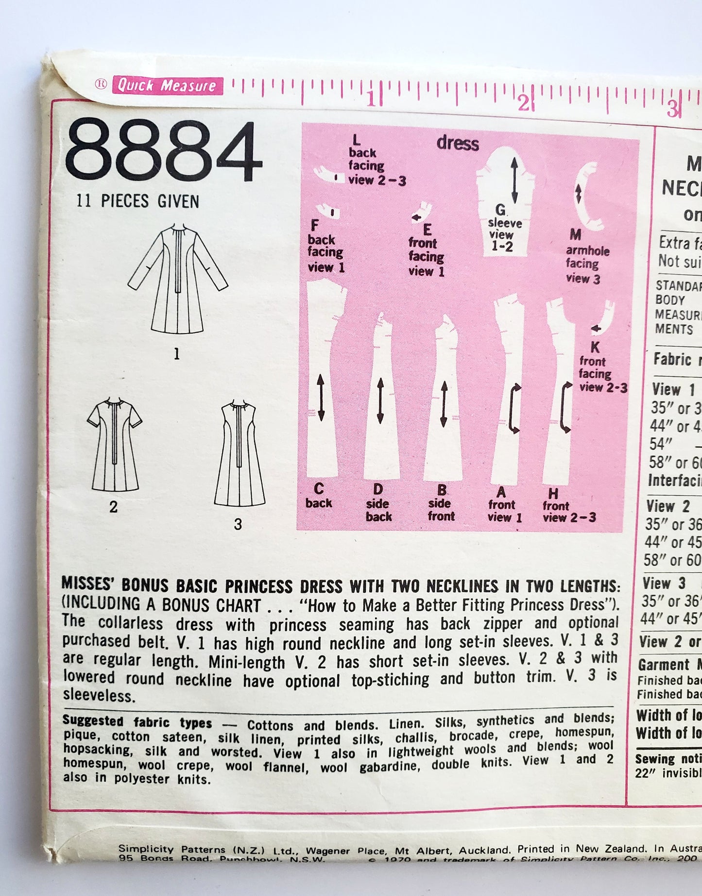 SIMPLICITY Sewing Pattern 8884, Princess Dress, Necklines, Two Lengths, Basic Dress, Size 10