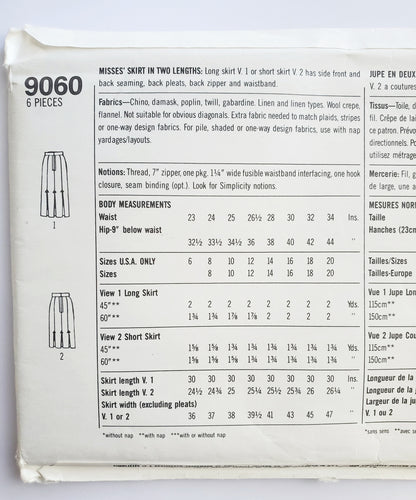 SIMPLICITY Sewing Pattern 9060, Skirt in Two Lengths, Fuss-Free Fit, Size 6