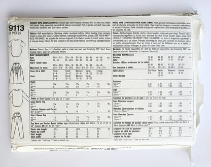 SIMPLICITY Sewing Pattern 9113, Tops, Skirts, Pants, Yoke, Contrast, Ribbed Knit Bands, Size 10-16