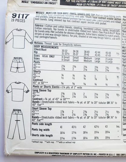 SIMPLICITY Sewing Pattern 9117, Surf Club, Adults Unisex, Teens Unisex, Pants, Shorts, Tops Size Medium