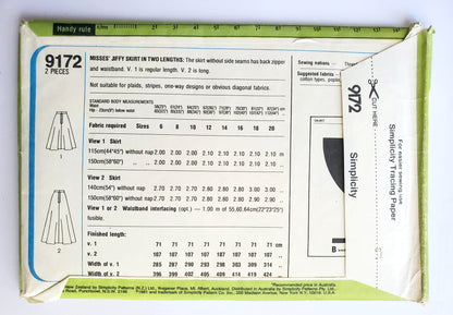SIMPLICITY Sewing Pattern 9172, 80's, Jiffy, Jiffy Skirt, Flared, Maxi Skirt, Size 16