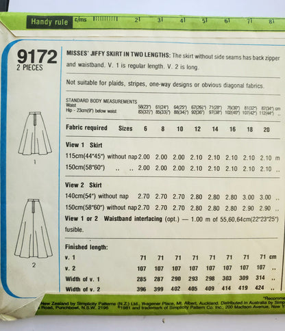 SIMPLICITY Sewing Pattern 9172, 80's, Jiffy, Jiffy Skirt, Flared, Maxi Skirt, Size 16