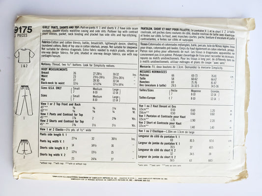 SIMPLICITY Sewing Pattern 9175, Surf Club, Pants, Shorts, Top, Kids, Size 7-14