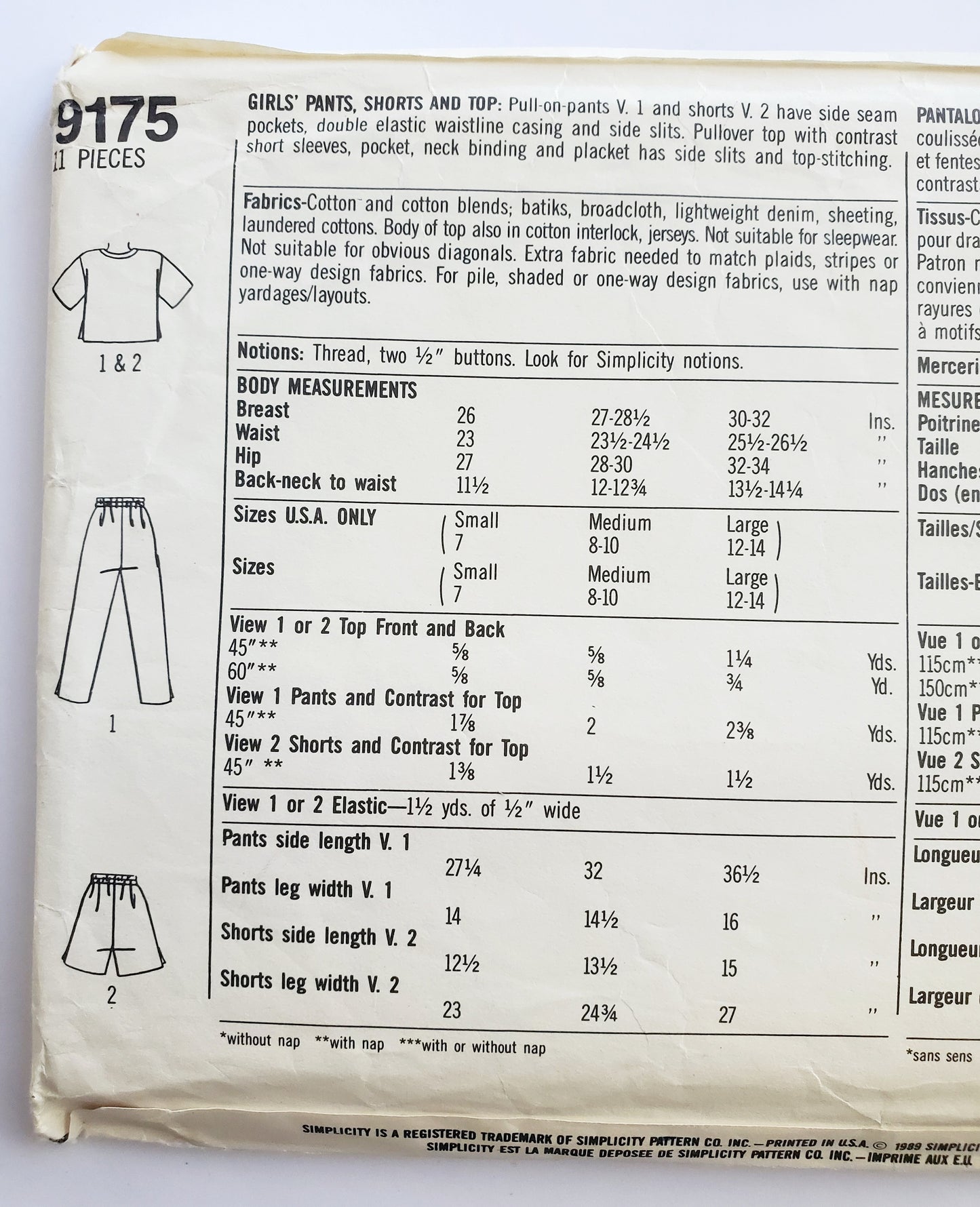 SIMPLICITY Sewing Pattern 9175, Surf Club, Pants, Shorts, Top, Kids, Size 7-14