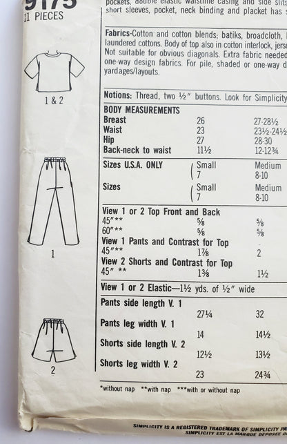 SIMPLICITY Sewing Pattern 9175, Surf Club, Pants, Shorts, Top, Kids, Size 7-14