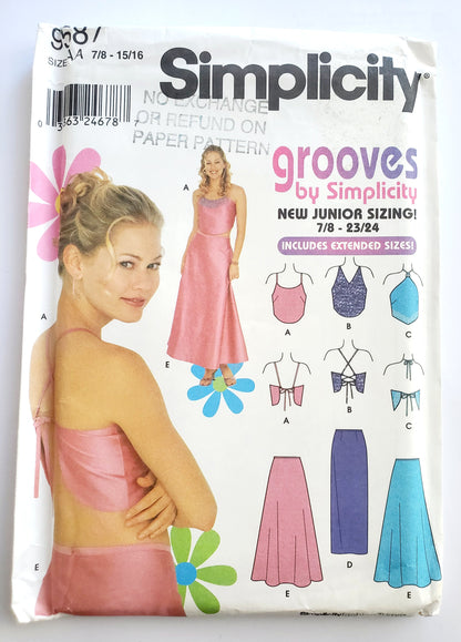 SIMPLICITY Sewing Pattern 9587, Top, Skirt, Prom Outfit, Junior, Teen, Girls, Size 7/8 - 15/16