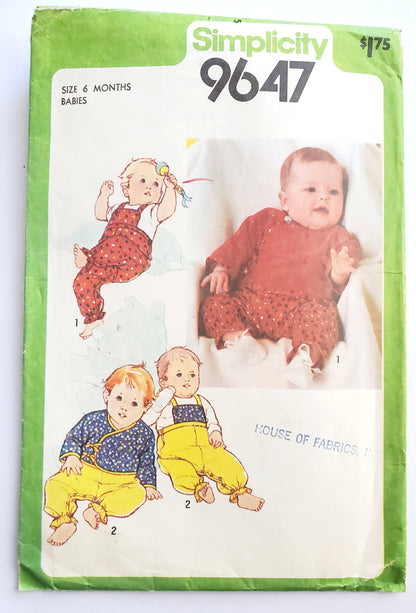 SIMPLICITY Sewing Pattern 9647, Infant, Baby, Overalls, Front-Wrap Jacket, Size 6 Months